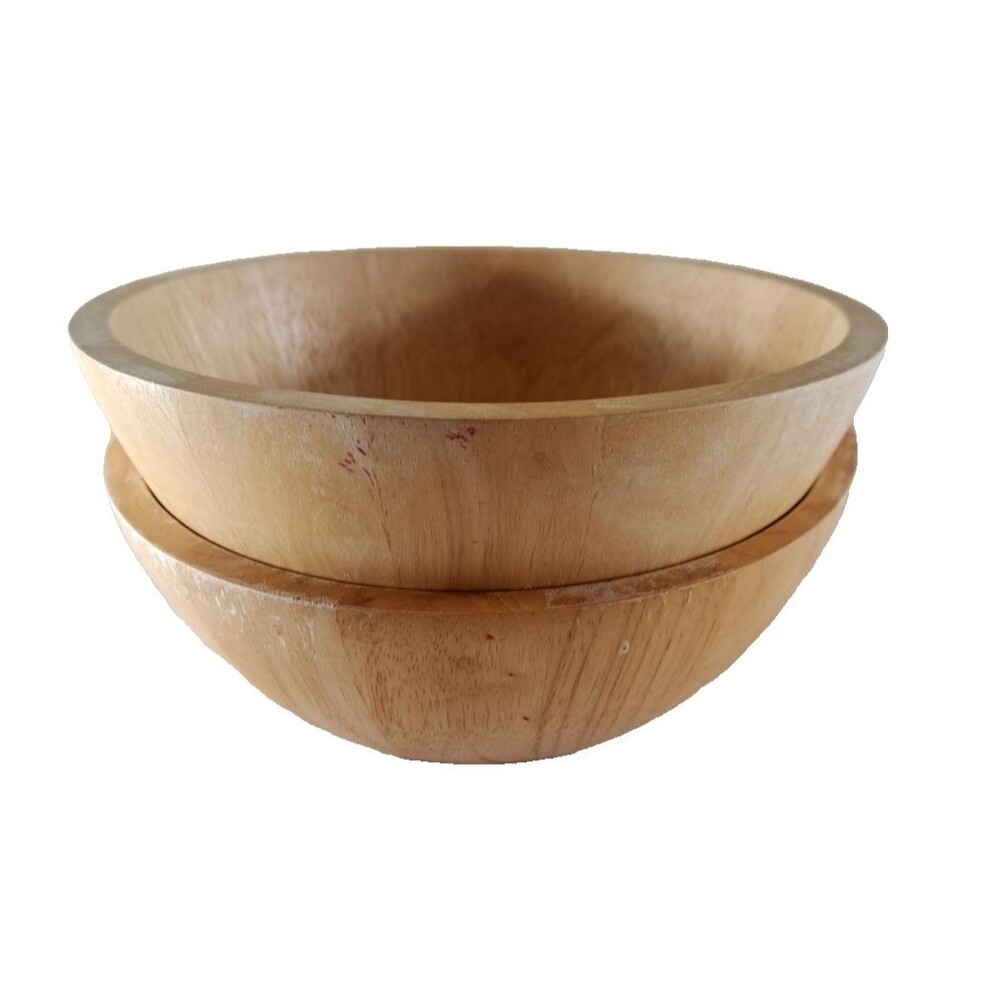 The Cellar Wood Bowls Set of 2 Light Grain Salad Fruit Retro Macys Thailand 8"